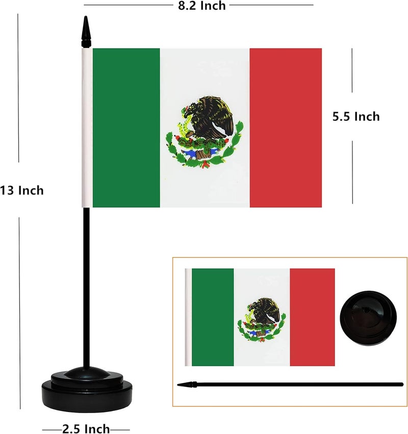 BCLin 12 Pack Mexico Desk Flags Set, Mexican Small Mini Table Office Flags with 12" Solid Black Pole, 8.2 x 5.5 Inches, Home and Office Decoration, Festival Celebrations - Image 2